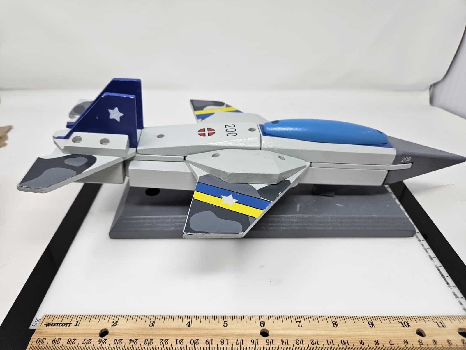 Vtg Airplane, Wooden Fighter Jet Model 15.5" L X 8" W, 6"T - Thumbnail 3