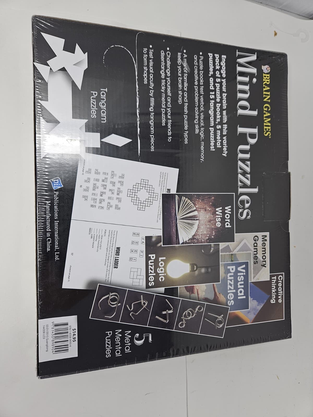 Brain Games - Mind Puzzles with 5 Books,5 Metal Puzzles and 15 Tangrams - Sealed - Thumbnail 2
