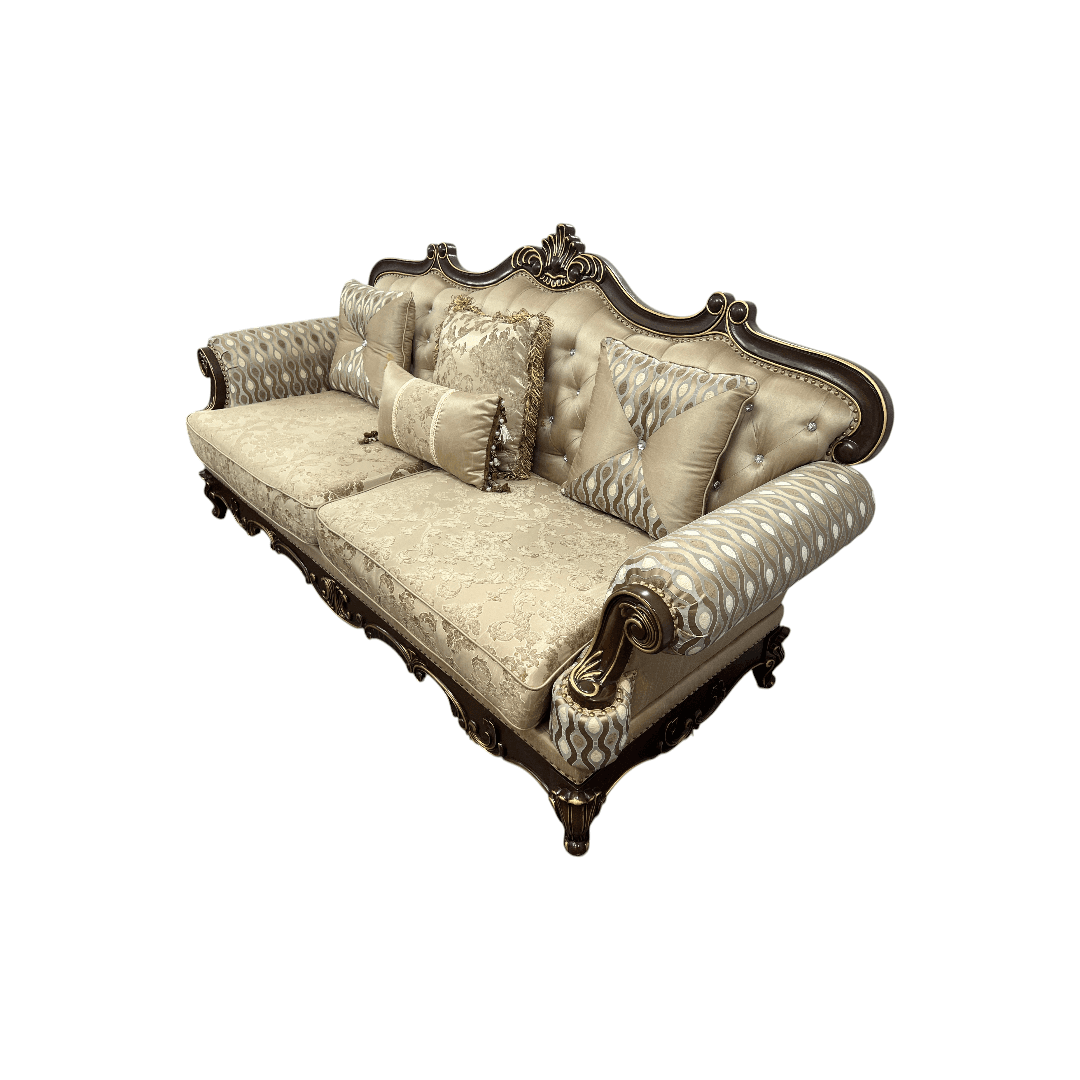 Fleur De Lis Living 2pc Set Shonta Traditional Chenille & Silk-like Fabric Sofa with Faux Crystal Tufted Design, Elegant Nailhead Trim, Cherry & Gold Finish - Thumbnail 8
