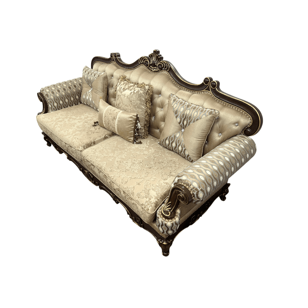 Fleur De Lis Living 2pc Set Shonta Traditional Chenille & Silk-like Fabric Sofa with Faux Crystal Tufted Design, Elegant Nailhead Trim, Cherry & Gold Finish - Thumbnail 9