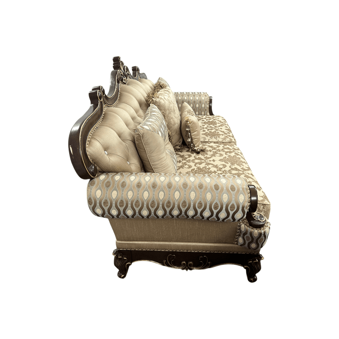 Fleur De Lis Living 2pc Set Shonta Traditional Chenille & Silk-like Fabric Sofa with Faux Crystal Tufted Design, Elegant Nailhead Trim, Cherry & Gold Finish - Thumbnail 12