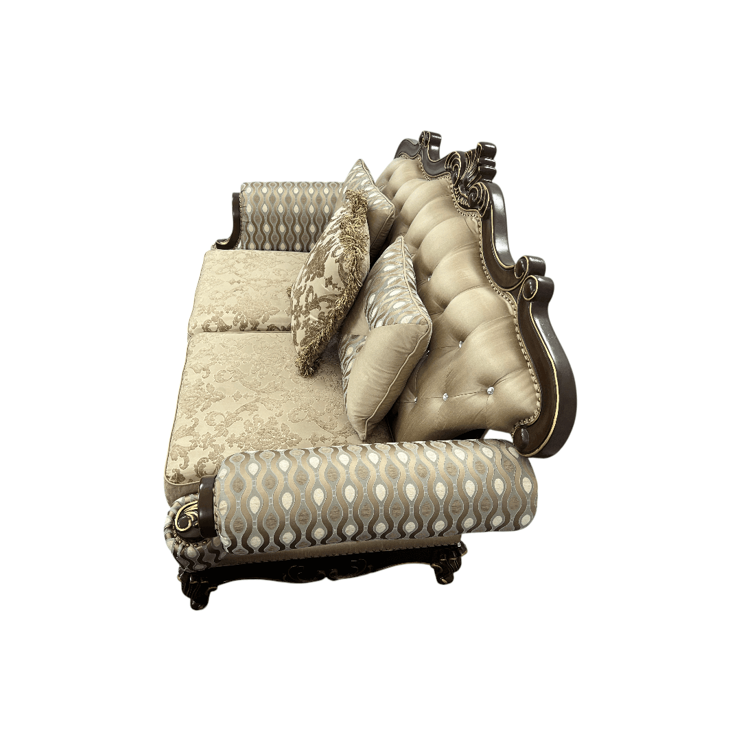 Fleur De Lis Living 2pc Set Shonta Traditional Chenille & Silk-like Fabric Sofa with Faux Crystal Tufted Design, Elegant Nailhead Trim, Cherry & Gold Finish - Thumbnail 15