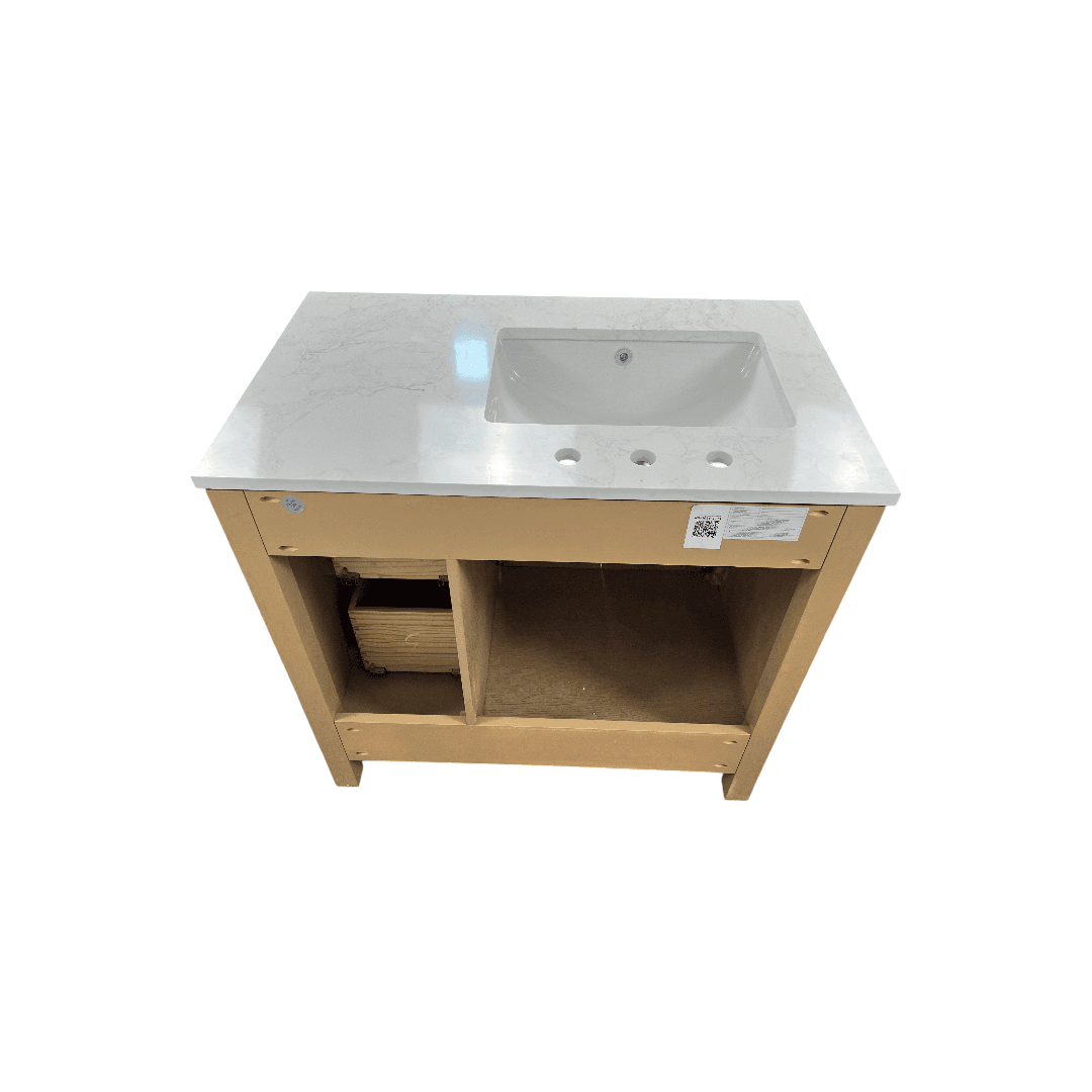 Birch Lane Lala Single Bathroom Vanity with Grain White Engineered Stone Countertop without Mirror - Thumbnail 11