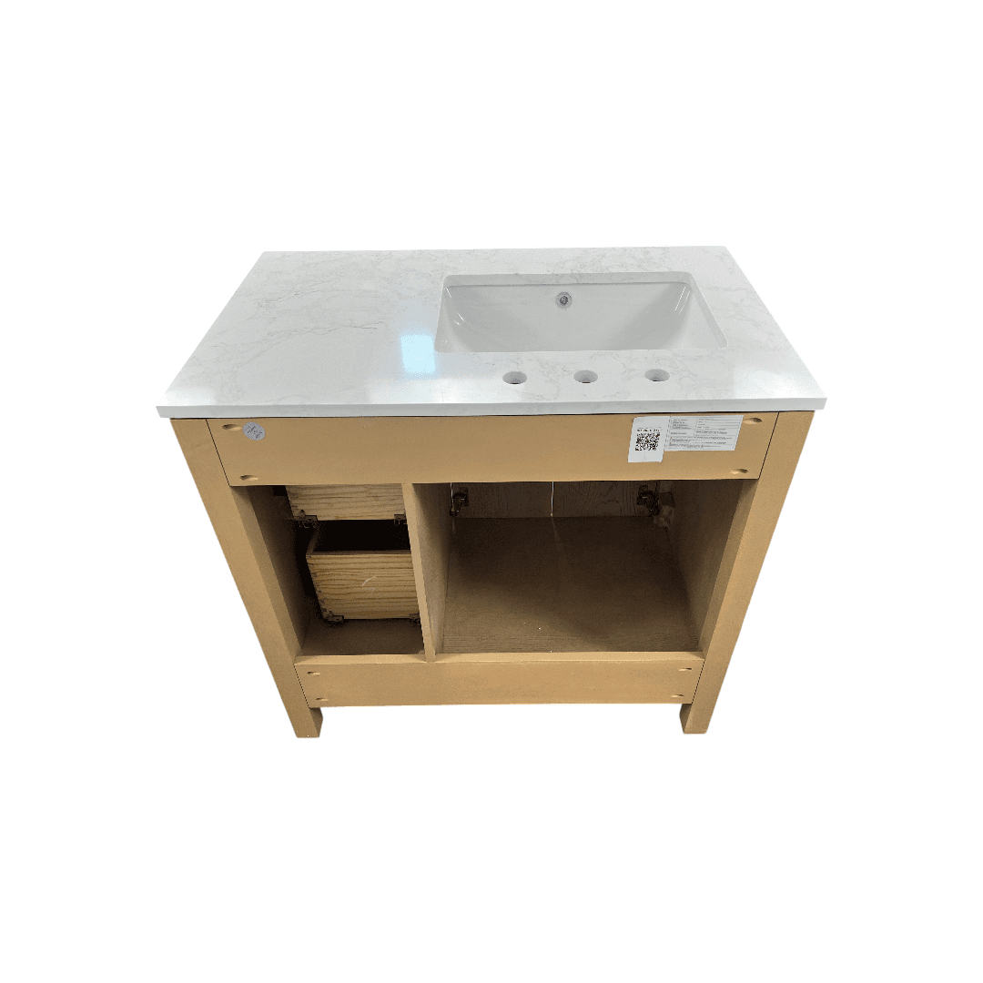Birch Lane Lala Single Bathroom Vanity with Grain White Engineered Stone Countertop without Mirror - Thumbnail 12