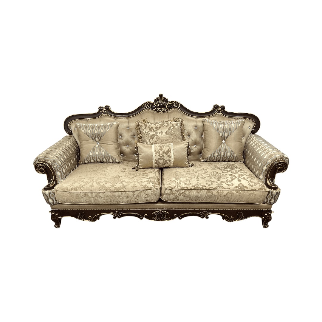Fleur De Lis Living 2pc Set Shonta Traditional Chenille & Silk-like Fabric Sofa with Faux Crystal Tufted Design, Elegant Nailhead Trim, Cherry & Gold Finish - Thumbnail 4
