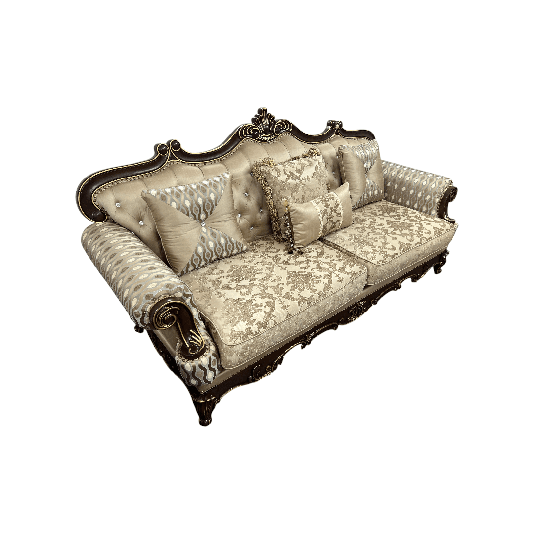 Fleur De Lis Living 2pc Set Shonta Traditional Chenille & Silk-like Fabric Sofa with Faux Crystal Tufted Design, Elegant Nailhead Trim, Cherry & Gold Finish - Thumbnail 6