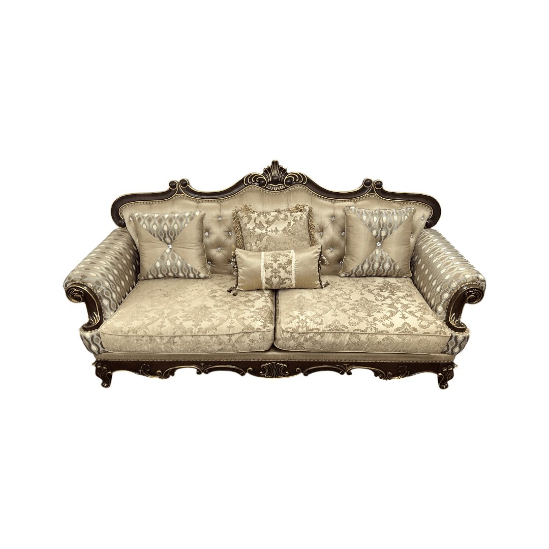 Fleur De Lis Living 2pc Set Shonta Traditional Chenille & Silk-like Fabric Sofa with Faux Crystal Tufted Design, Elegant Nailhead Trim, Cherry & Gold Finish - Thumbnail 5