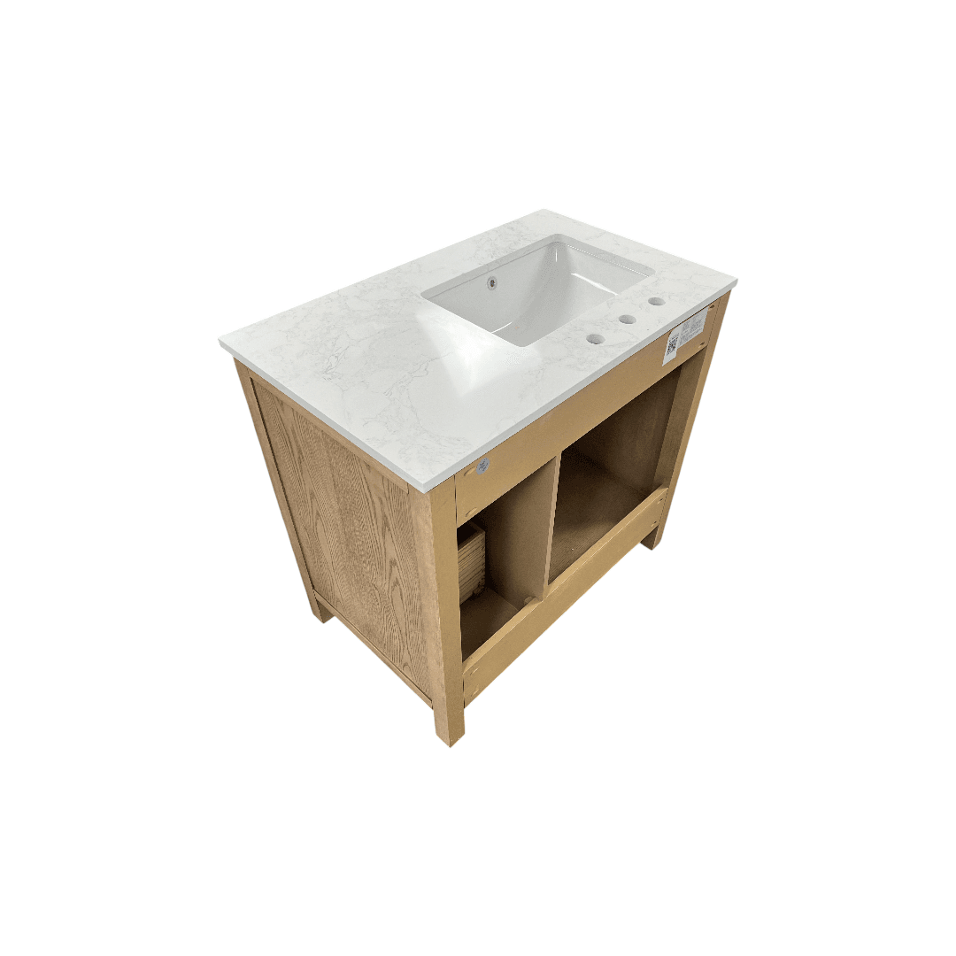 Birch Lane Lala Single Bathroom Vanity with Grain White Engineered Stone Countertop without Mirror - Thumbnail 9