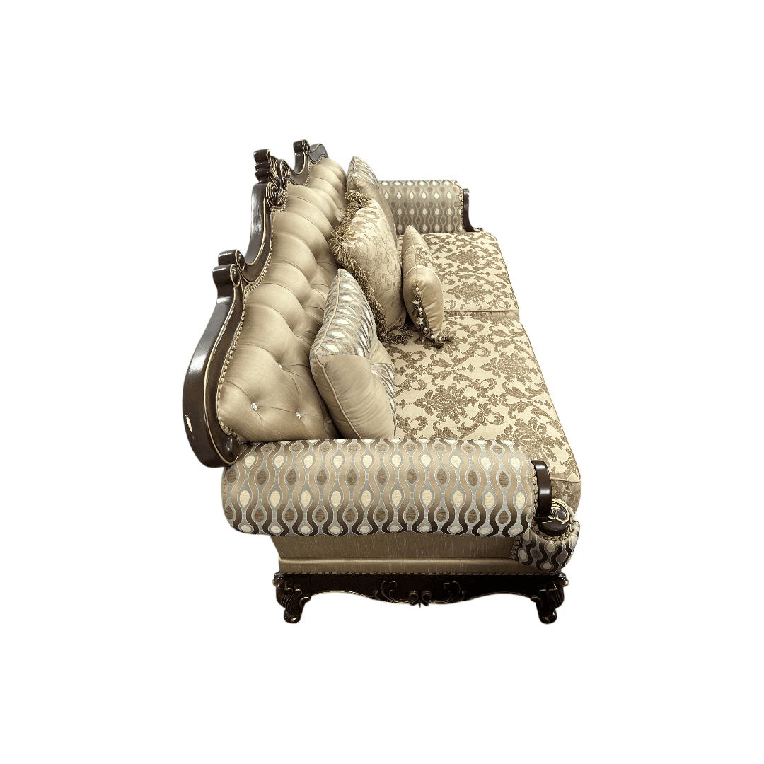 Fleur De Lis Living 2pc Set Shonta Traditional Chenille & Silk-like Fabric Sofa with Faux Crystal Tufted Design, Elegant Nailhead Trim, Cherry & Gold Finish - Thumbnail 13
