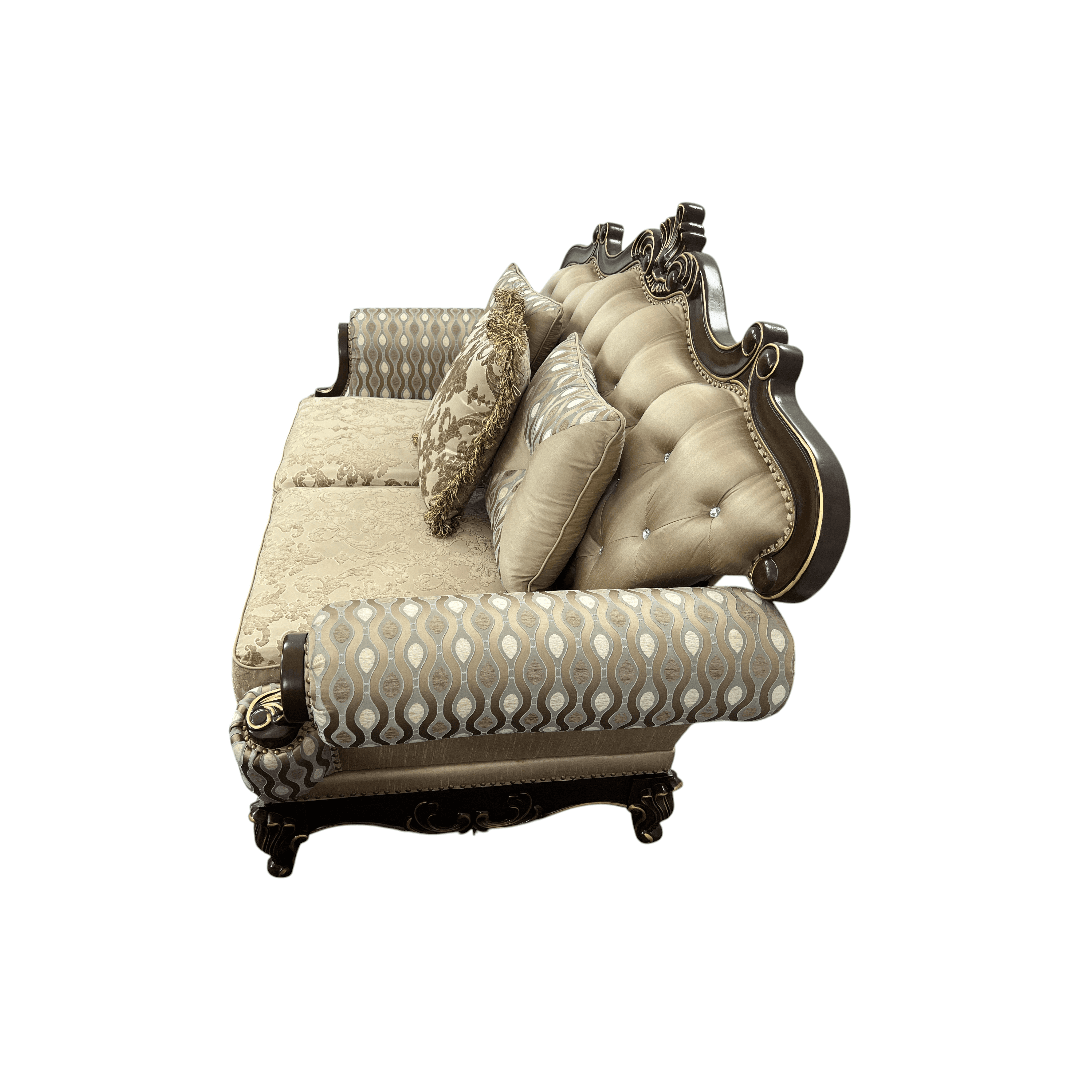Fleur De Lis Living 2pc Set Shonta Traditional Chenille & Silk-like Fabric Sofa with Faux Crystal Tufted Design, Elegant Nailhead Trim, Cherry & Gold Finish - Thumbnail 14