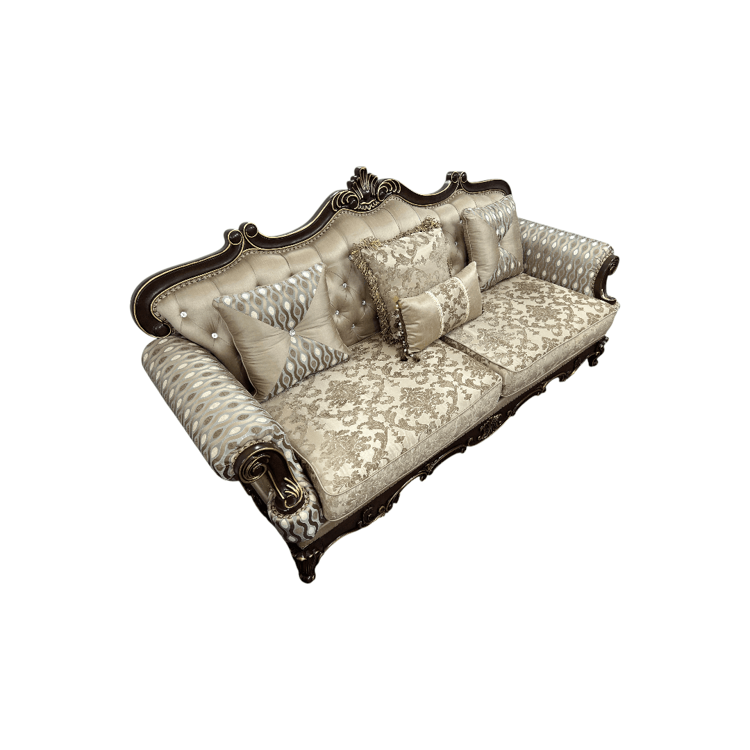 Fleur De Lis Living 2pc Set Shonta Traditional Chenille & Silk-like Fabric Sofa with Faux Crystal Tufted Design, Elegant Nailhead Trim, Cherry & Gold Finish - Thumbnail 7