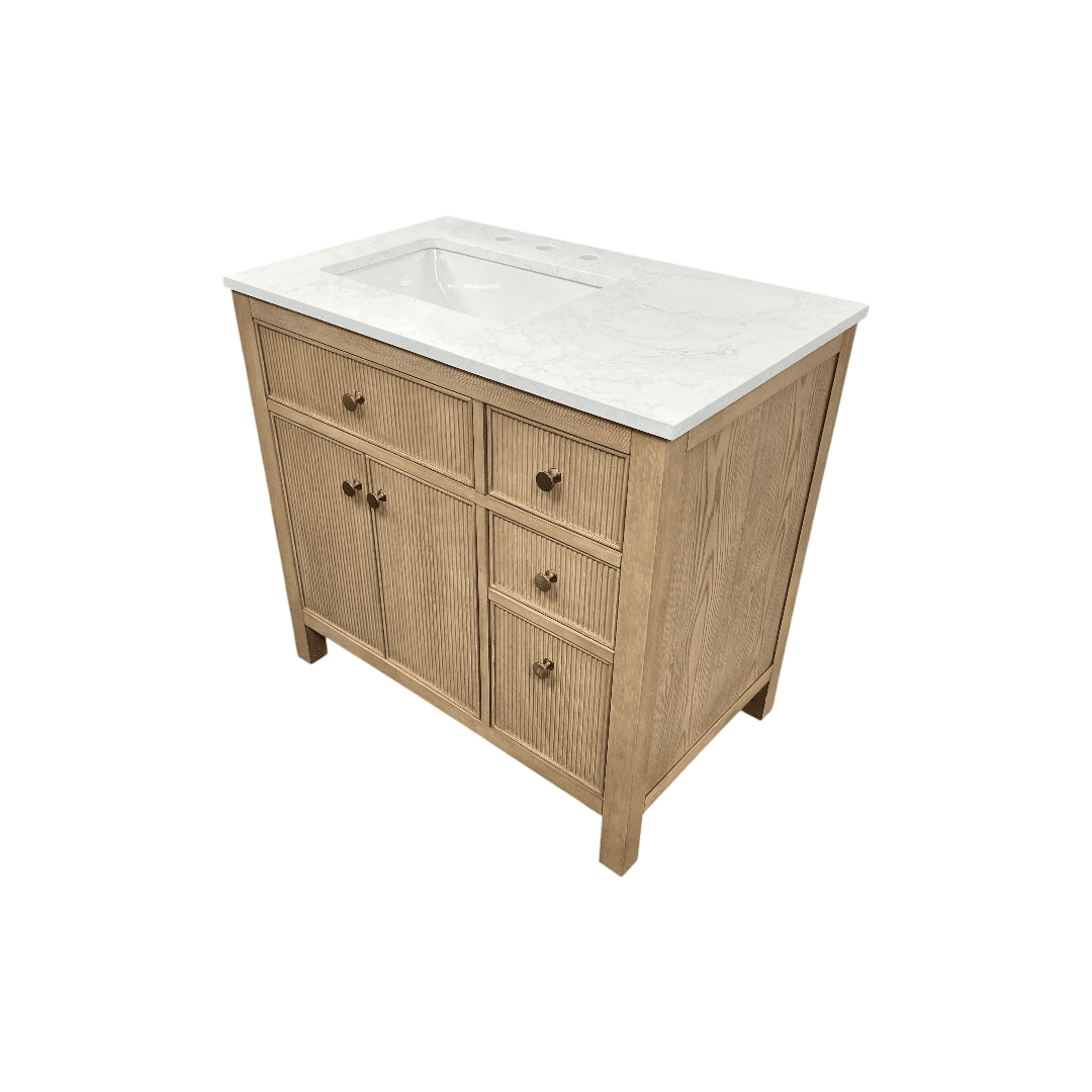 Birch Lane Lala Single Bathroom Vanity with Grain White Engineered Stone Countertop without Mirror - Thumbnail 3