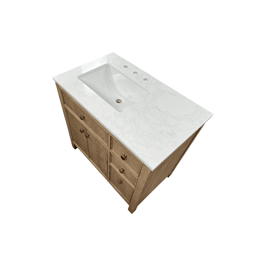 Birch Lane Lala Single Bathroom Vanity with Grain White Engineered Stone Countertop without Mirror - Thumbnail 5