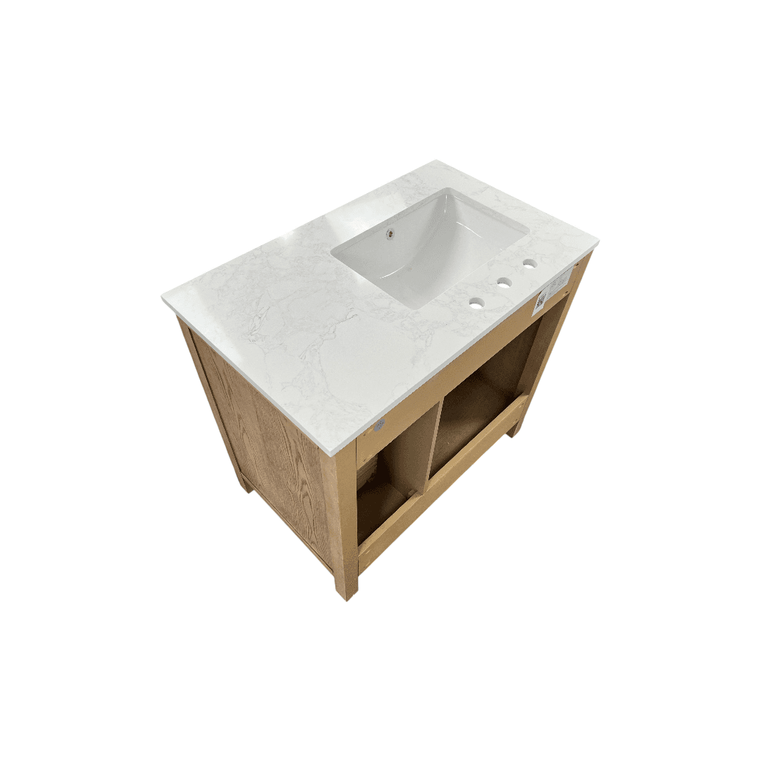Birch Lane Lala Single Bathroom Vanity with Grain White Engineered Stone Countertop without Mirror - Thumbnail 10