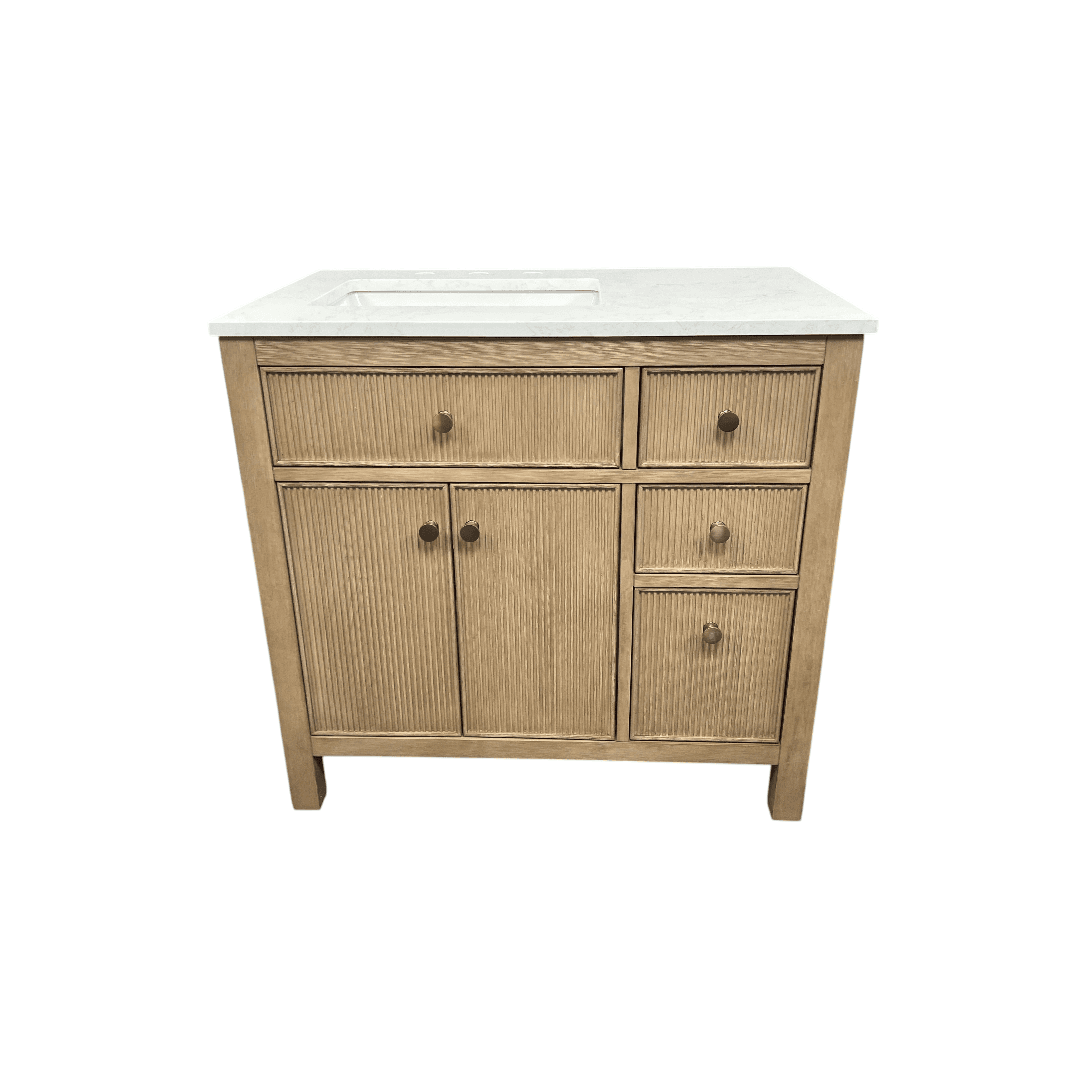 Birch Lane Lala Single Bathroom Vanity with Grain White Engineered Stone Countertop without Mirror - Thumbnail 2