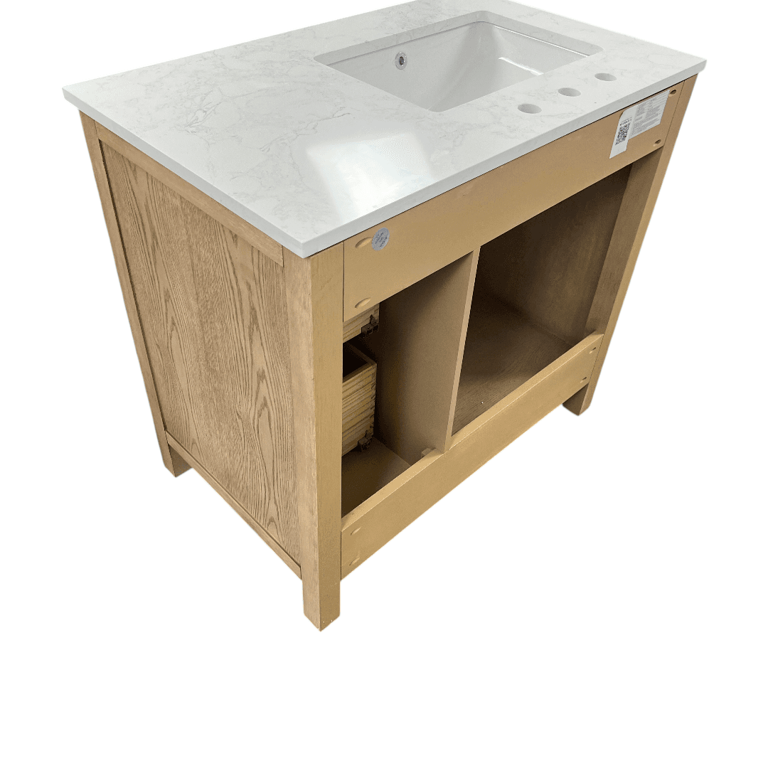 Birch Lane Lala Single Bathroom Vanity with Grain White Engineered Stone Countertop without Mirror - Thumbnail 8