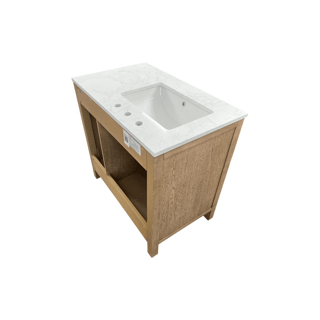 Birch Lane Lala Single Bathroom Vanity with Grain White Engineered Stone Countertop without Mirror - Thumbnail 13