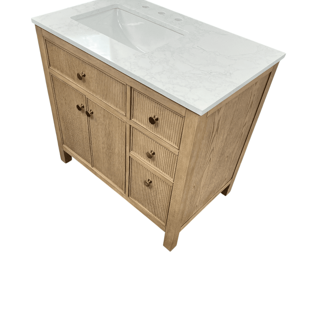 Birch Lane Lala Single Bathroom Vanity with Grain White Engineered Stone Countertop without Mirror - Thumbnail 4