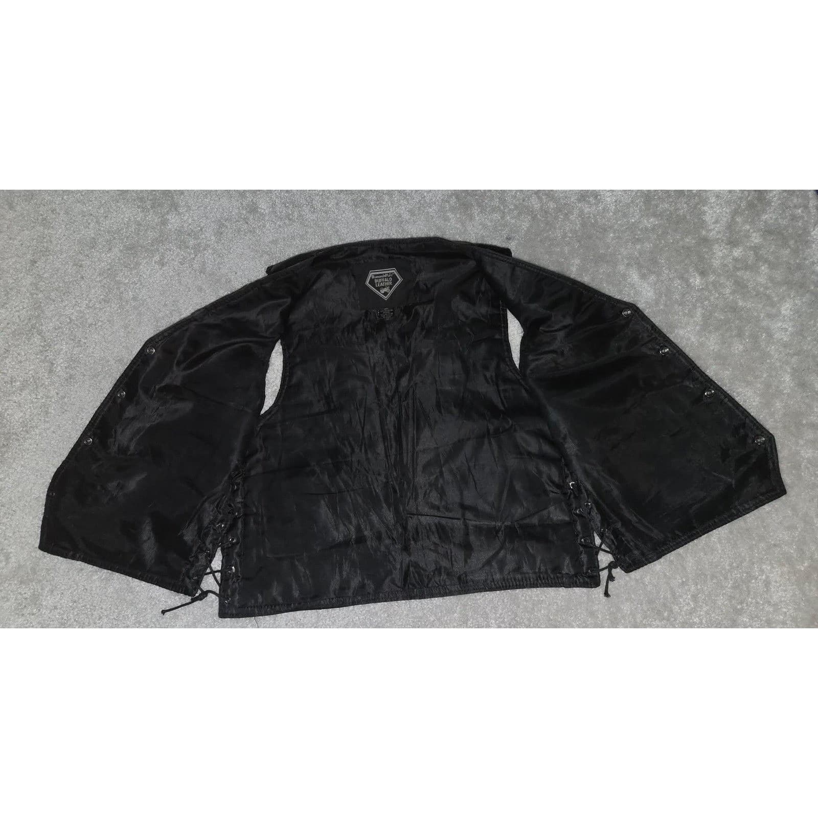 Diamond Plate Leather Vest Mens Medium Black Biker Patchwork #Motorcycle - Thumbnail 9
