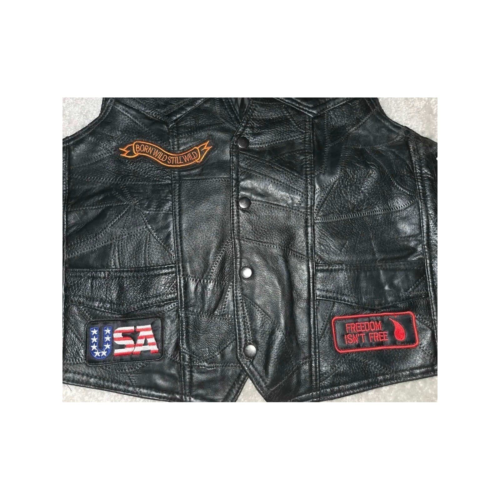 Diamond Plate Leather Vest Mens Medium Black Biker Patchwork #Motorcycle - Thumbnail 7