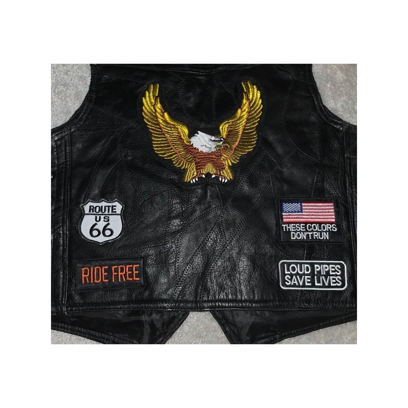 Diamond Plate Leather Vest Mens Medium Black Biker Patchwork #Motorcycle - Thumbnail 6