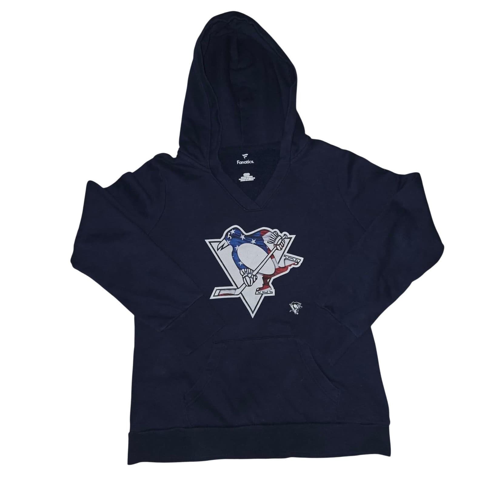 Fanatics Hoodie Pittsburgh Penguins Navy Blue American Flag Logo Women's L - Thumbnail 2