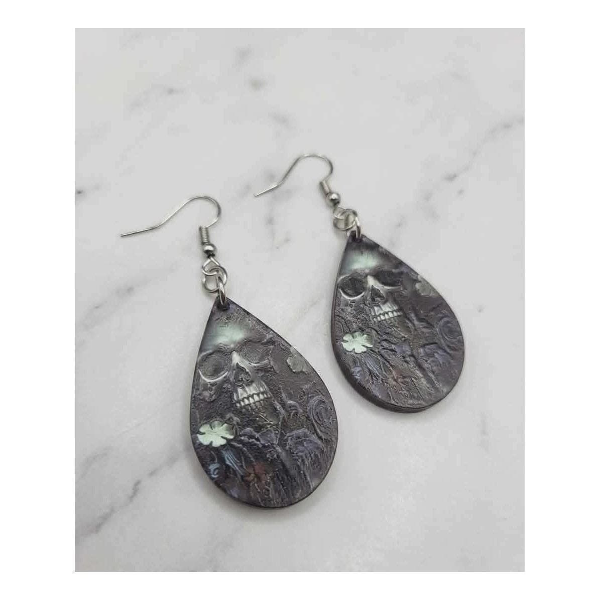 Handmade Earrings Goth Skull Teardrop Abstract Art Dangle Earrings - Thumbnail 7