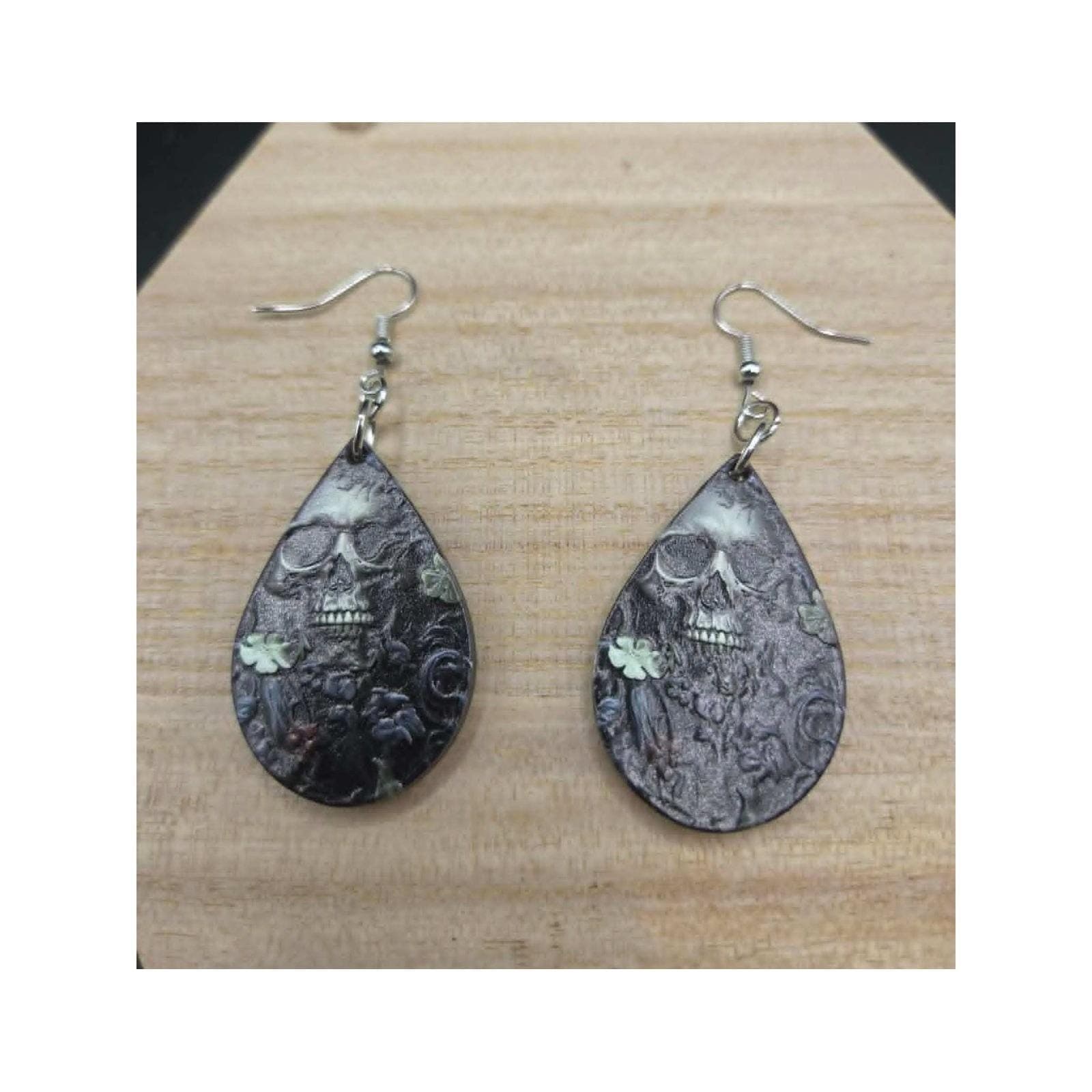 Handmade Earrings Goth Skull Teardrop Abstract Art Dangle Earrings - Thumbnail 5