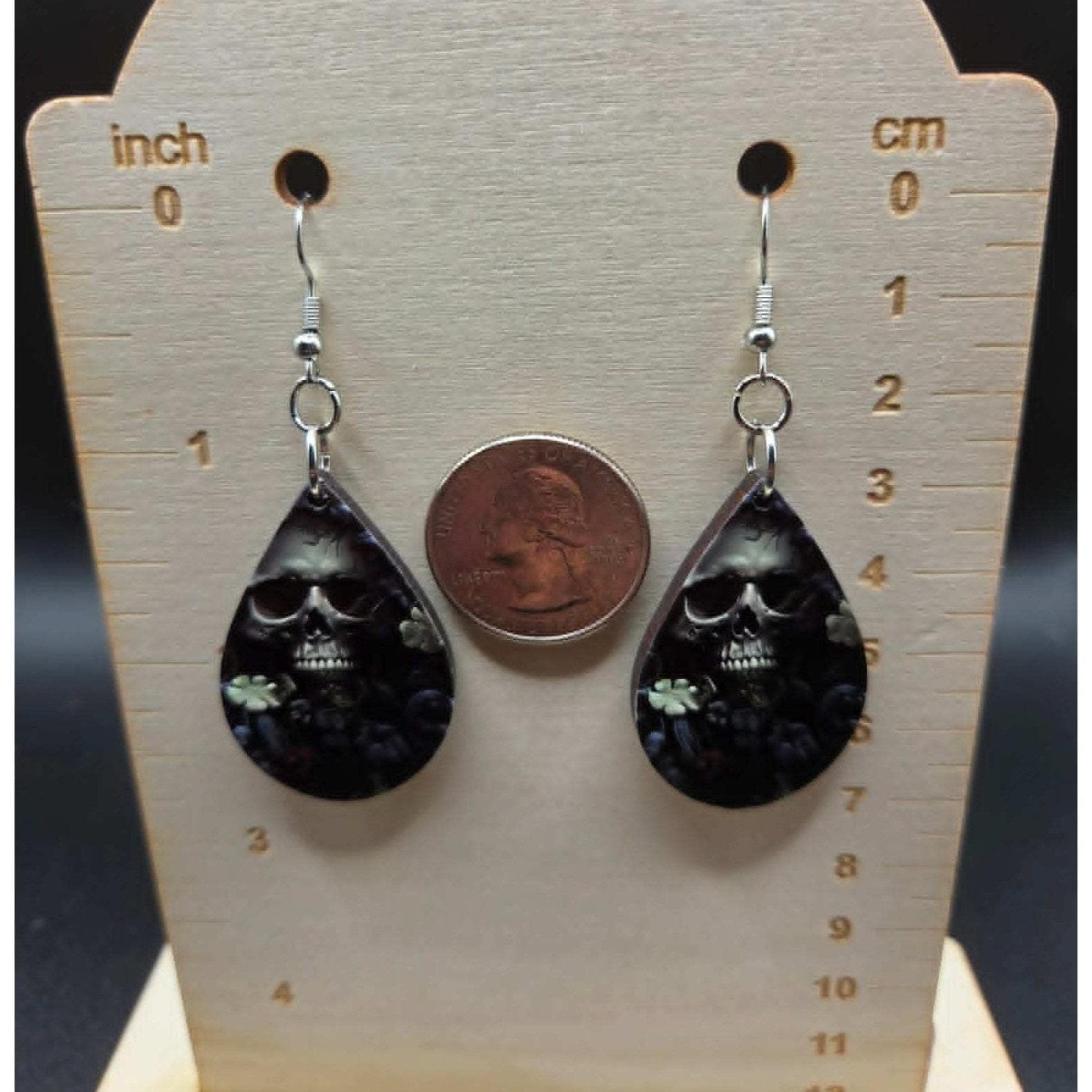 Handmade Earrings Goth Skull Teardrop Abstract Art Dangle Earrings - Thumbnail 4
