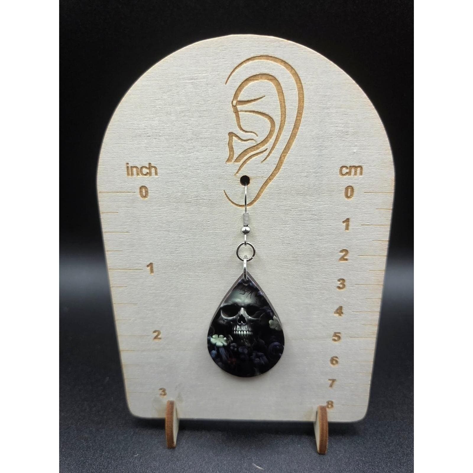 Handmade Earrings Goth Skull Teardrop Abstract Art Dangle Earrings - Thumbnail 3