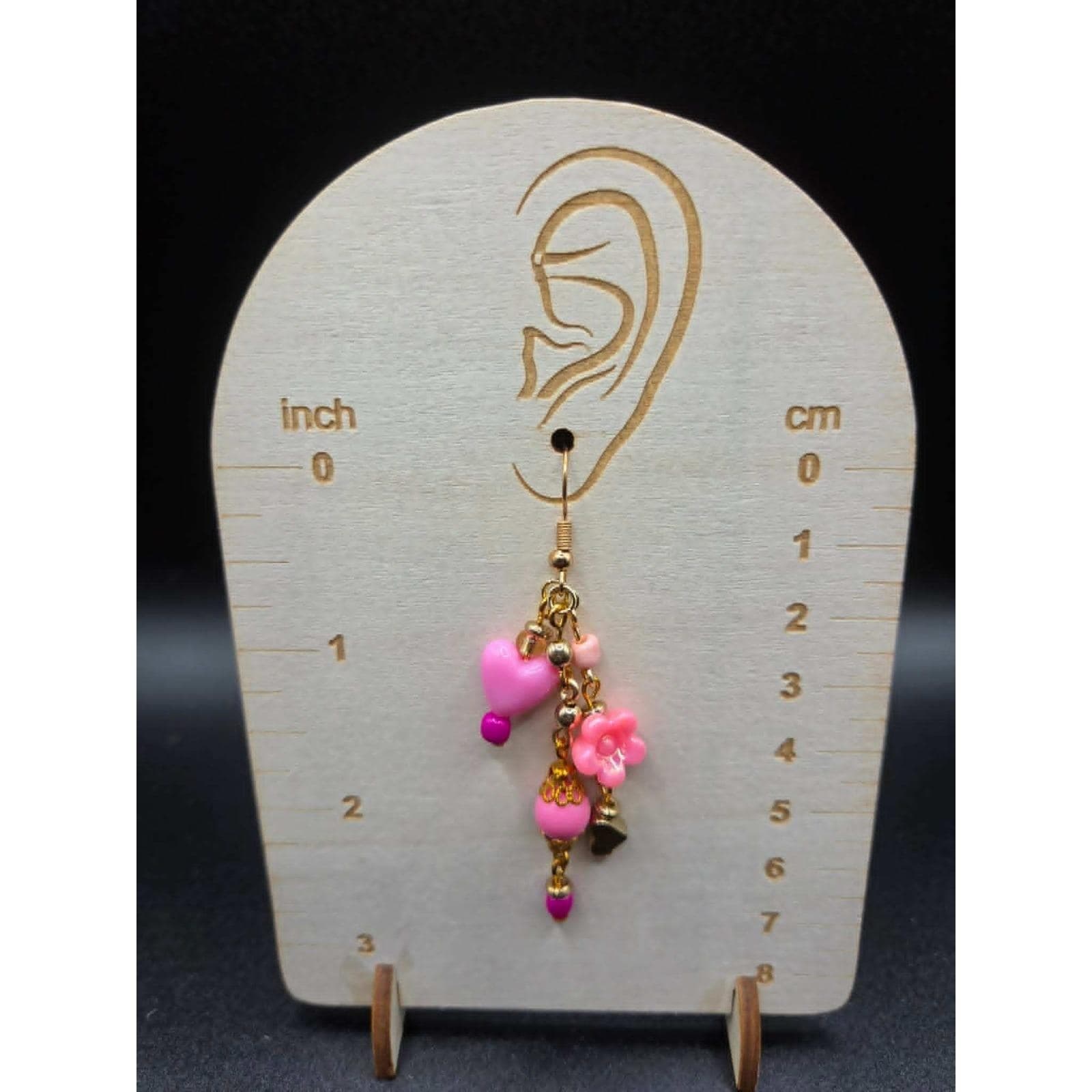 Handmade Earrings Kidcore Princesscore Pink Heart Flower Mismatched Drop Dangle - Thumbnail 3