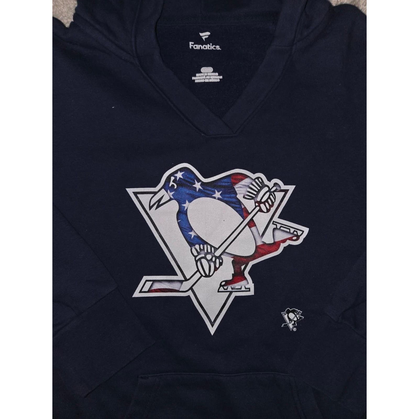 Fanatics Hoodie Pittsburgh Penguins Navy Blue American Flag Logo Women's L - Thumbnail 7
