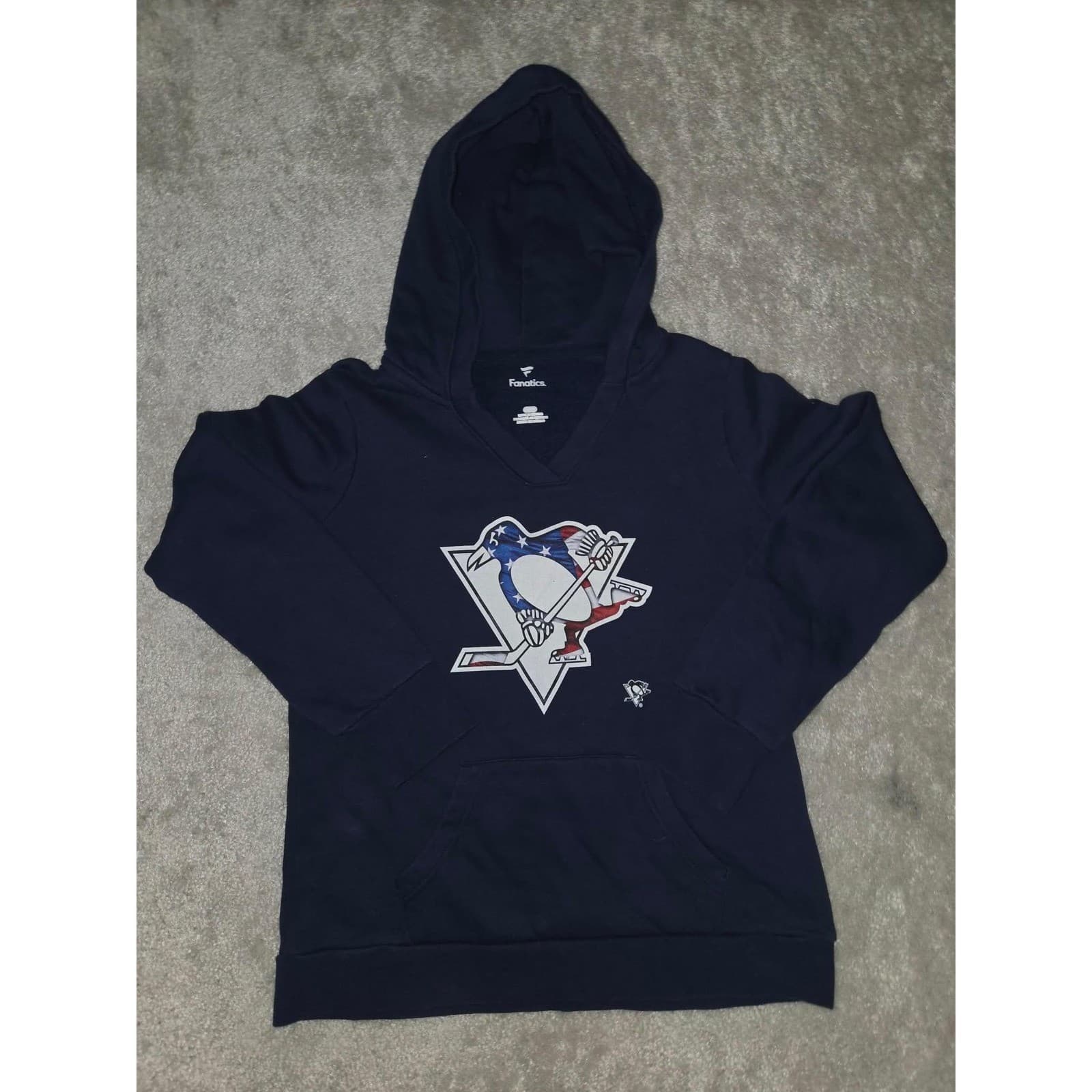 Fanatics Hoodie Pittsburgh Penguins Navy Blue American Flag Logo Women's L - Thumbnail 3