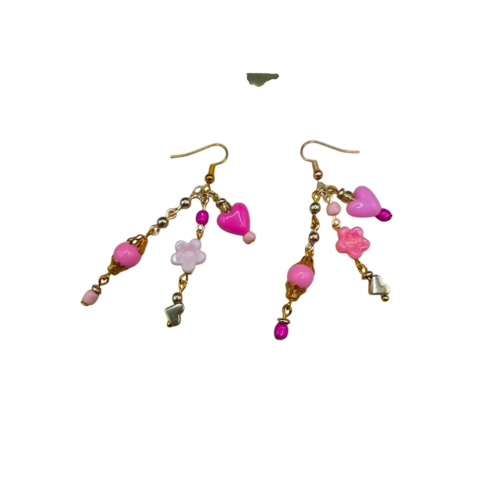 Handmade Earrings Kidcore Princesscore Pink Heart Flower Mismatched Drop Dangle - Thumbnail 4