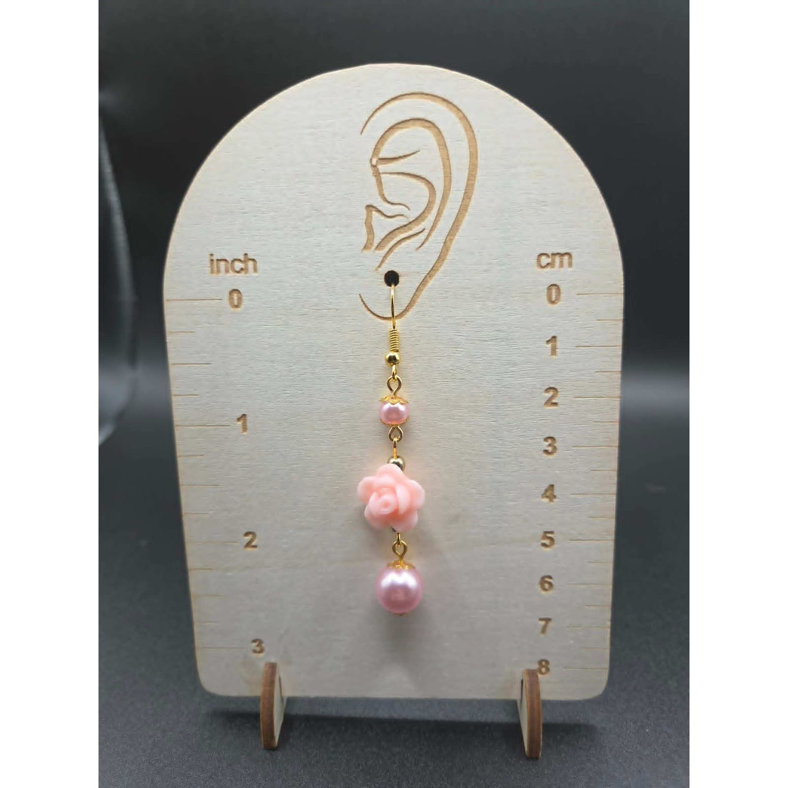 Handmade Drop Dangle Earrings Pink Floral Rose Pearl Jewelry - Thumbnail 2