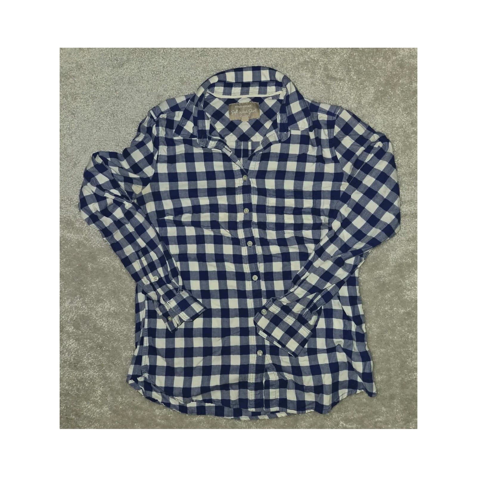Banana Republic Button Down Shirt Navy White Gingham Soft Wash Cotton Women XS - Thumbnail 3