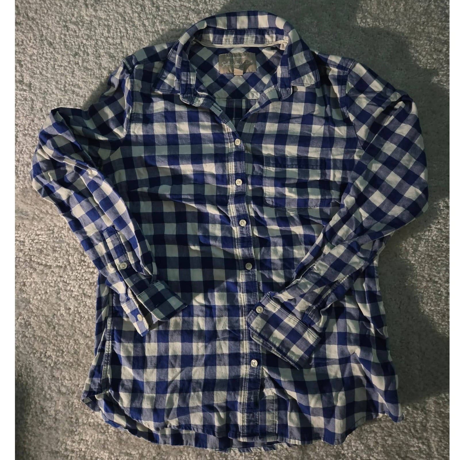 Banana Republic Button Down Shirt Navy White Gingham Soft Wash Cotton Women XS - Thumbnail 2