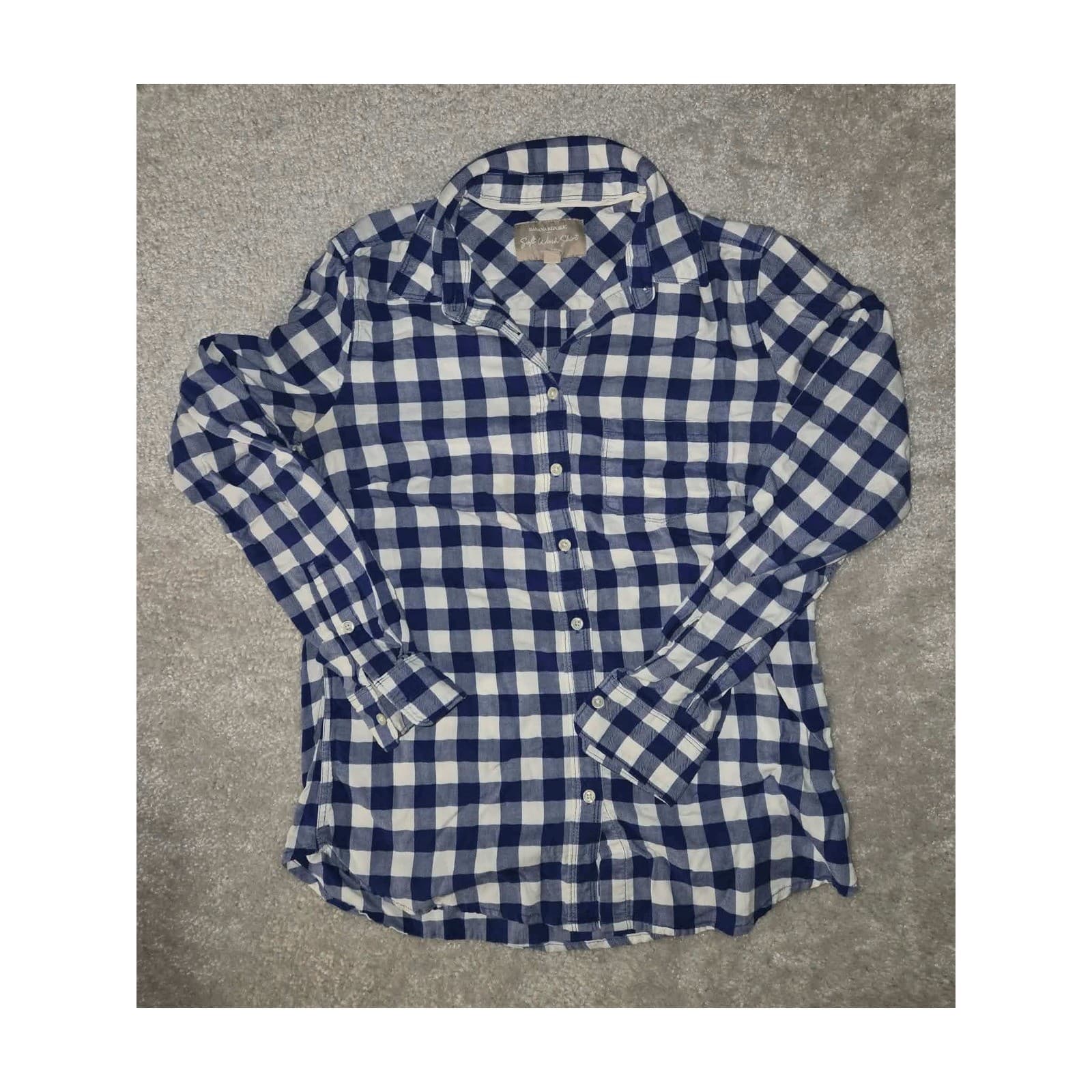 Banana Republic Button Down Shirt Navy White Gingham Soft Wash Cotton Women XS - Thumbnail 4