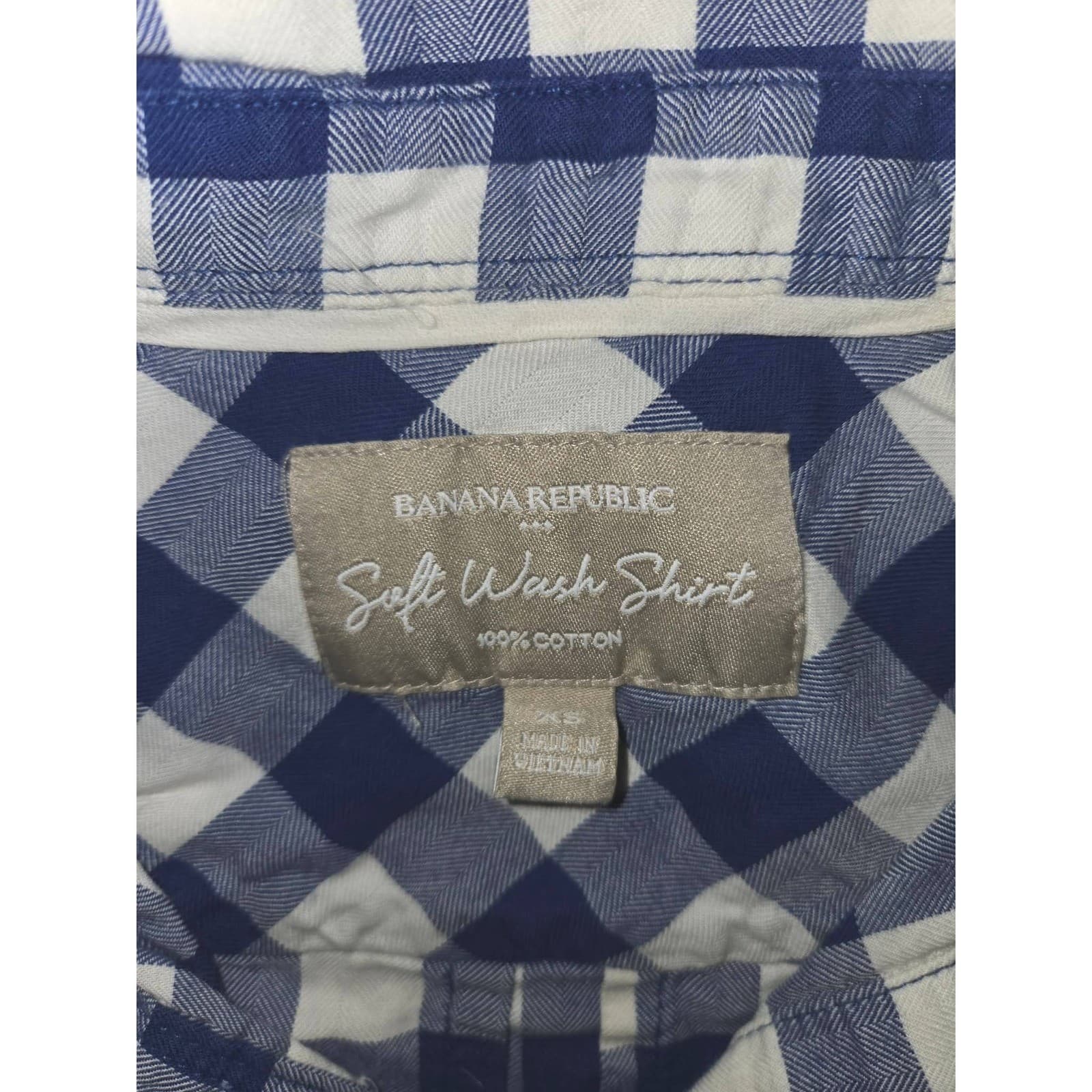 Banana Republic Button Down Shirt Navy White Gingham Soft Wash Cotton Women XS - Thumbnail 5
