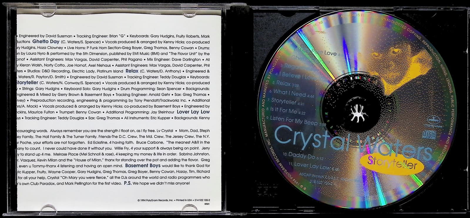 Crystal Waters Storyteller CD Album 1994 Mercury PolyGram House Dance Music - Thumbnail 3