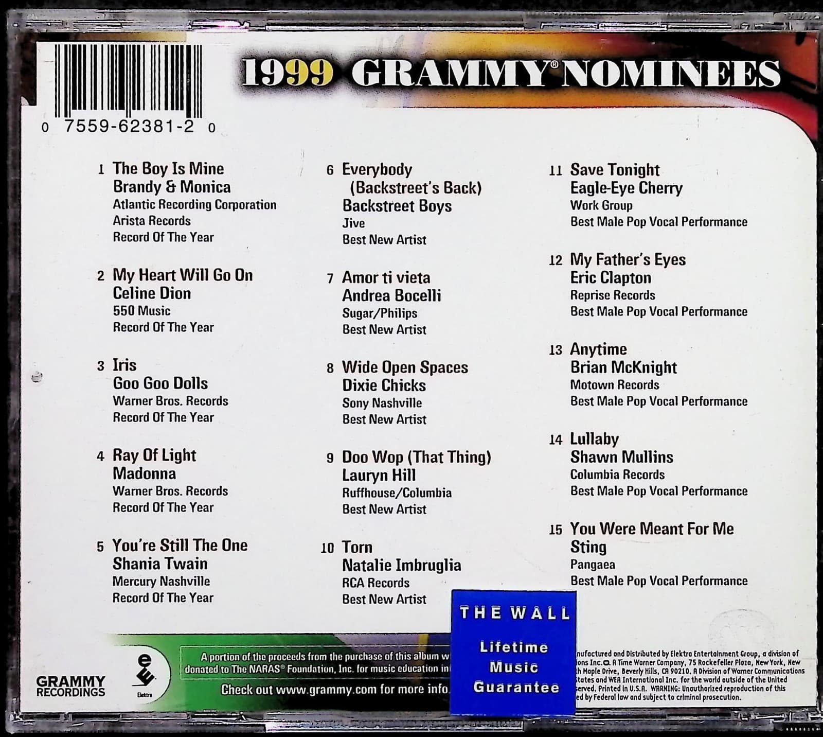 Various Artists CD 1999 Grammy Nominees Pop Rock Compilation Album Hits Music - Thumbnail 2