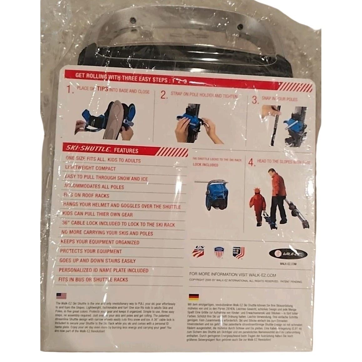 NIB Walk-EZ Ski-Shuttle Rolling Ski & Pole Carrier | Hard-to-Find Ski Transport - Thumbnail 3