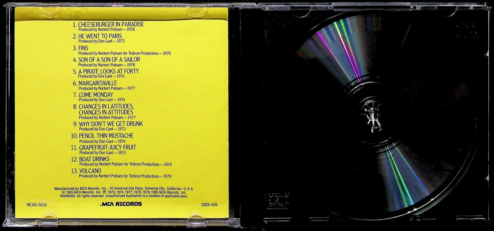 Vintage Jimmy Buffett CD Songs You Know By Heart Best Of Rock MCA 1985 Yellow - Thumbnail 2