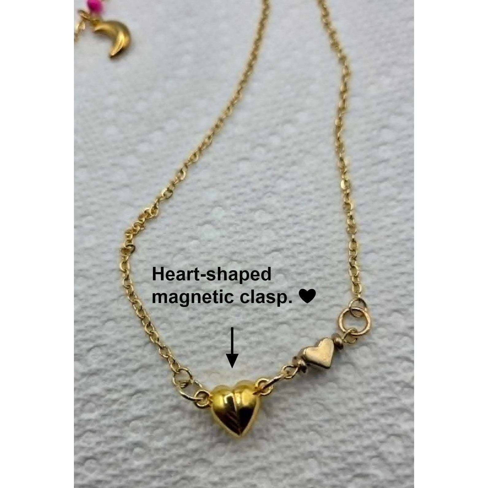 Handmade Necklace Gold Toned Stainless Steel Pink Floral Heart Y-Shape 21" - Thumbnail 7