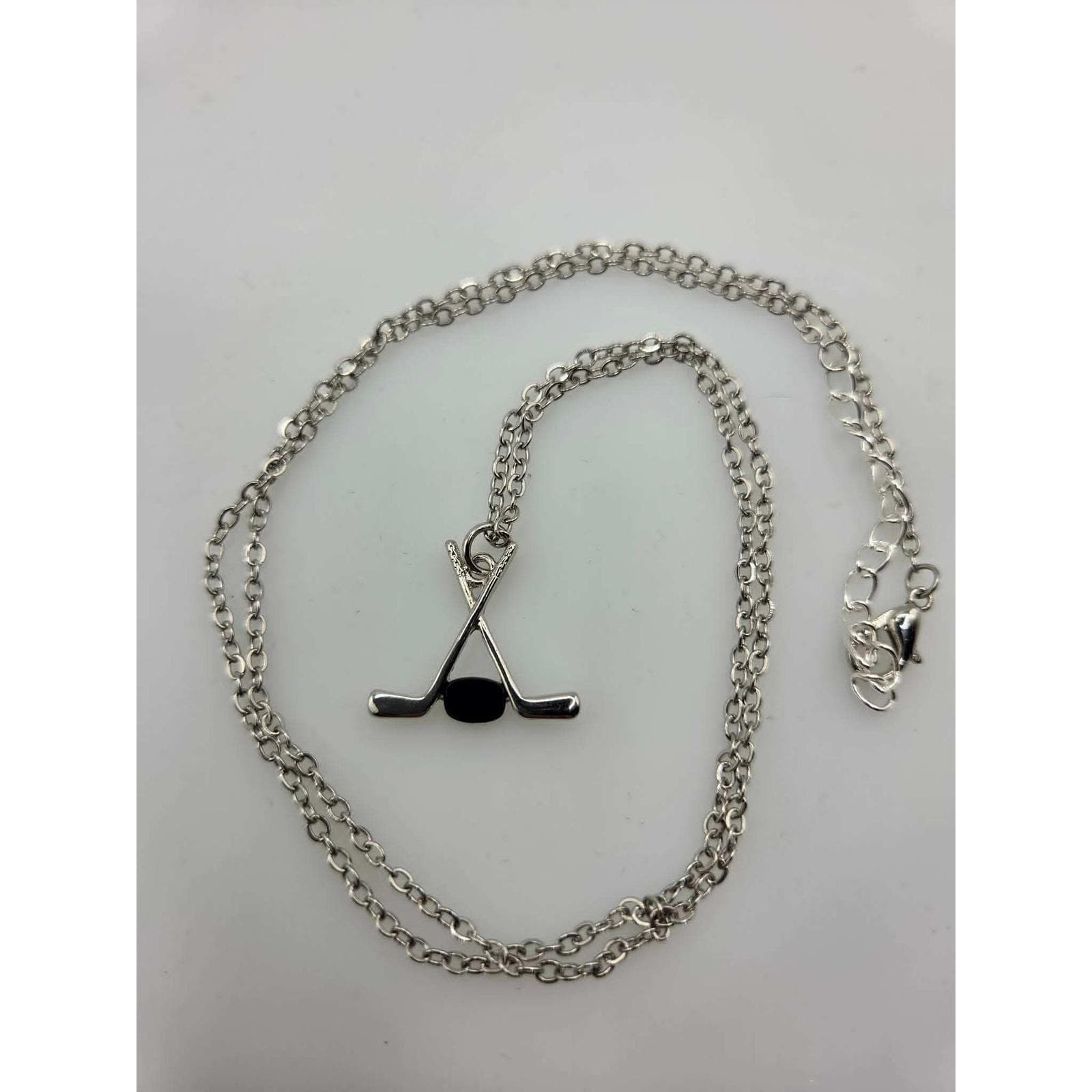 Handmade Necklace Stainless Steel Crossed Hockey Sticks Puck Pendant 24" - Thumbnail 10
