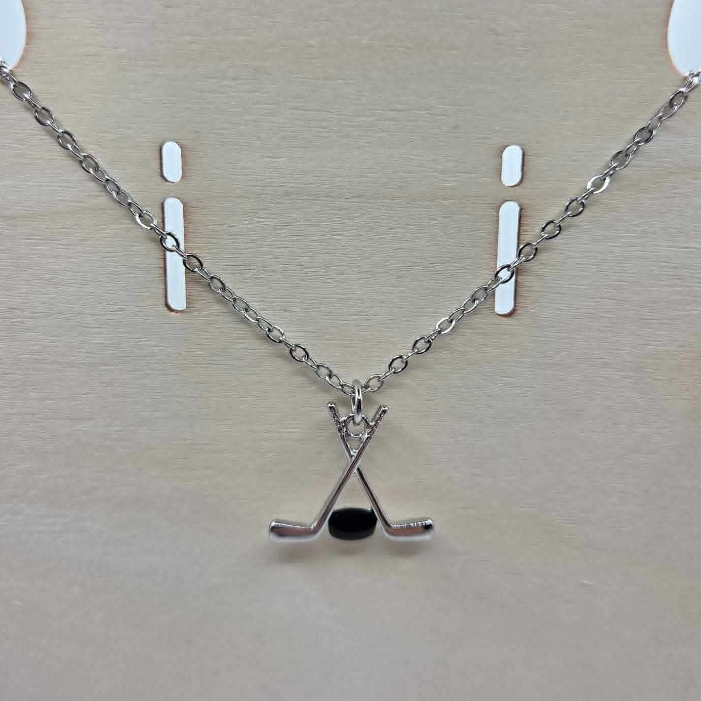 Handmade Necklace Stainless Steel Crossed Hockey Sticks Puck Pendant 24" - Thumbnail 6