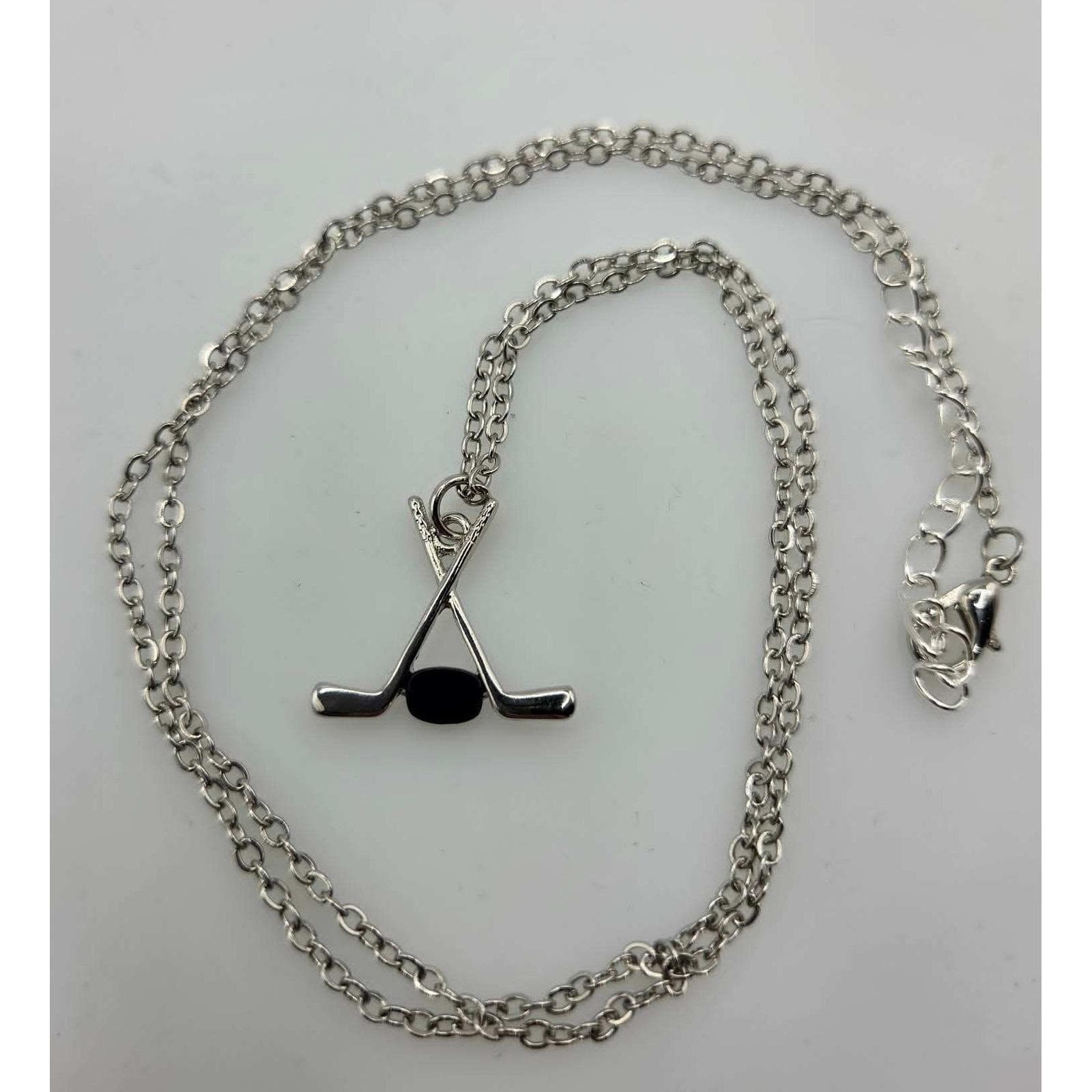 Handmade Necklace Stainless Steel Crossed Hockey Sticks Puck Pendant 24" - Thumbnail 9