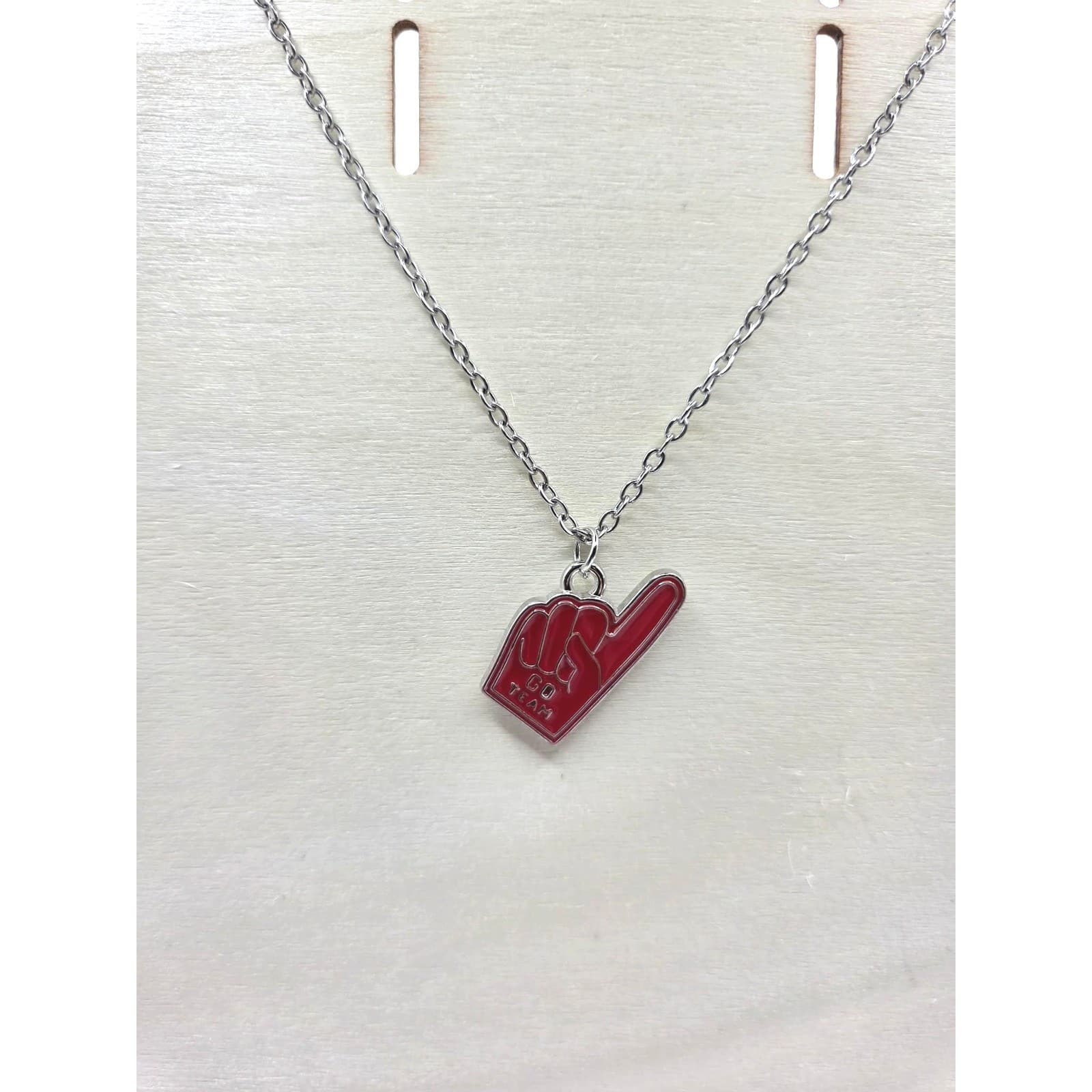 Handmade Necklace Red Go Team Foam Finger Charm Stainless Steel 25" Silver Tone - Thumbnail 2