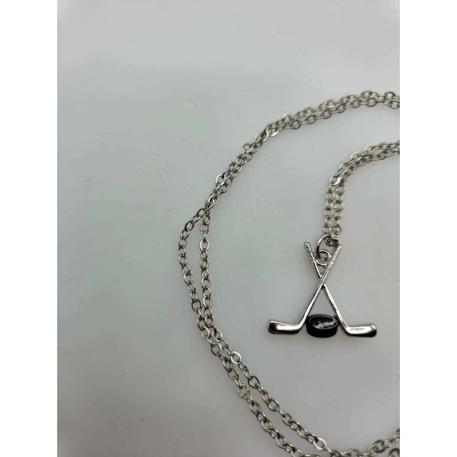Handmade Necklace Stainless Steel Crossed Hockey Sticks Puck Pendant 24" - Thumbnail 11