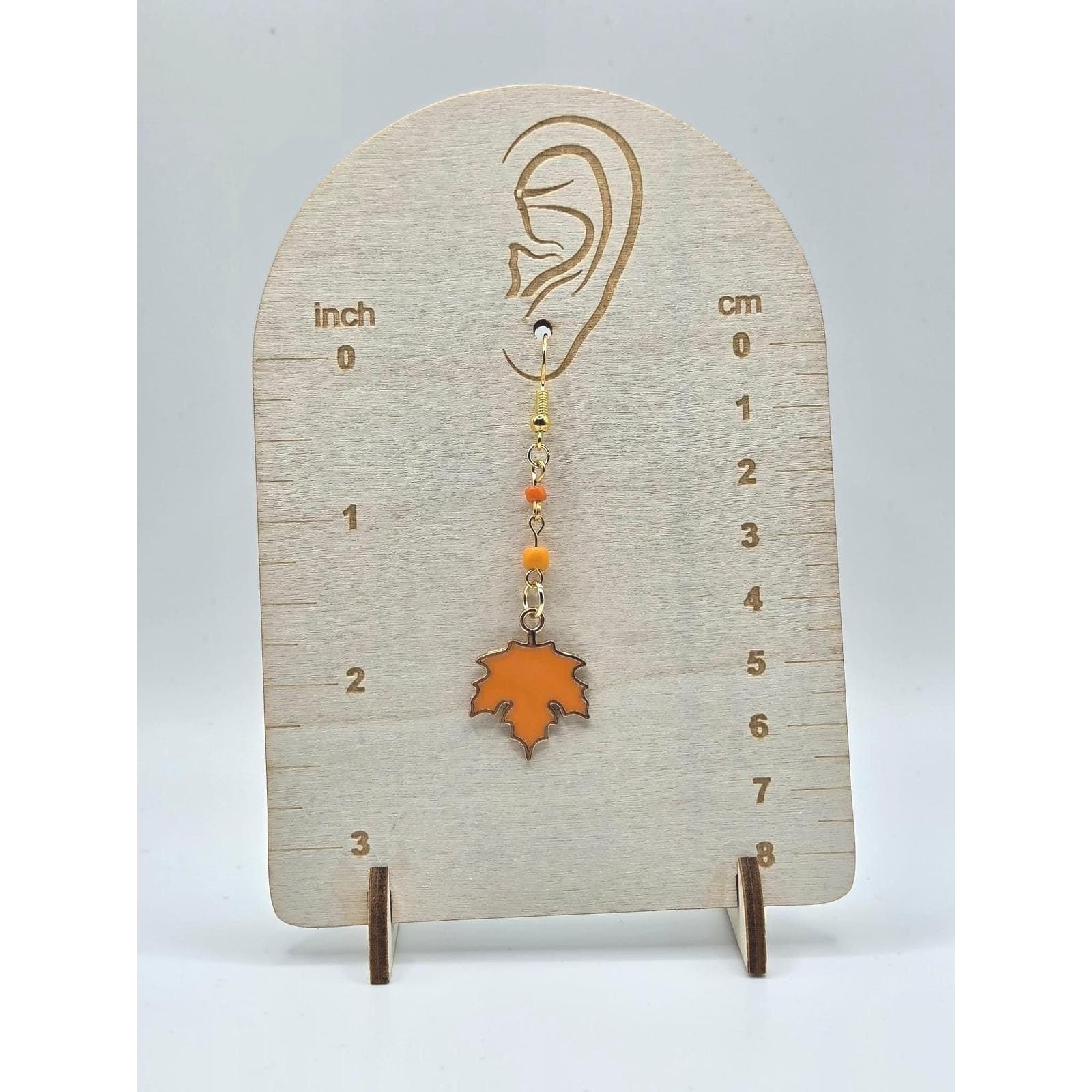 Handmade Earrings Orange Leaf Autumn Fall Drop Dangle Beaded Gold Tone - Thumbnail 3